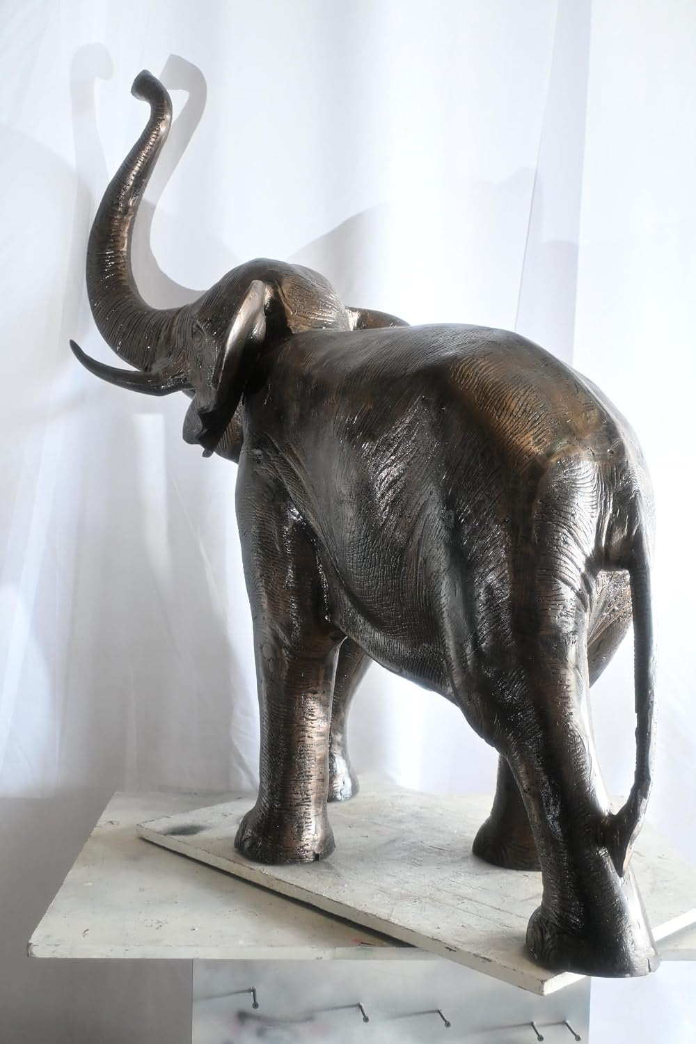 Aluminum Elephant Raised Trunk Sculpture Dark Bronze Art 52"x22"x55"H