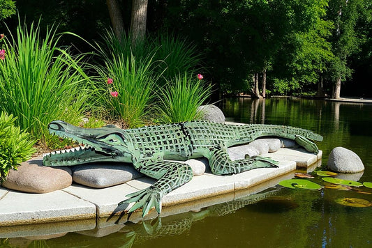 Green Patina Alligator Made of Aluminum Statue Embracing Nature 24" x 39" x 7"H