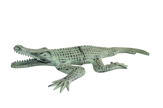 Green Patina Alligator Made of Aluminum Statue Embracing Nature 24" x 39" x 7"H