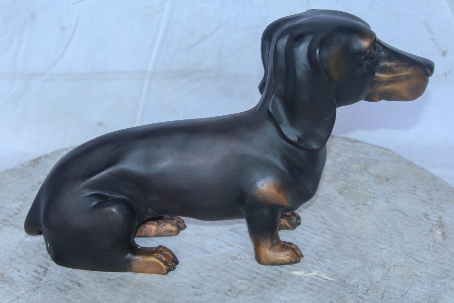 Adorable Dachshund Dog Sitting Bronze Statue 17" x 5" x 10"H
