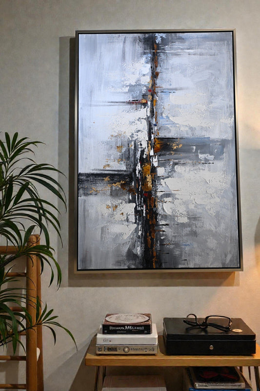 Paris Abstract Gray Gold Canvas Wall Art Framed Painting 61"x41"