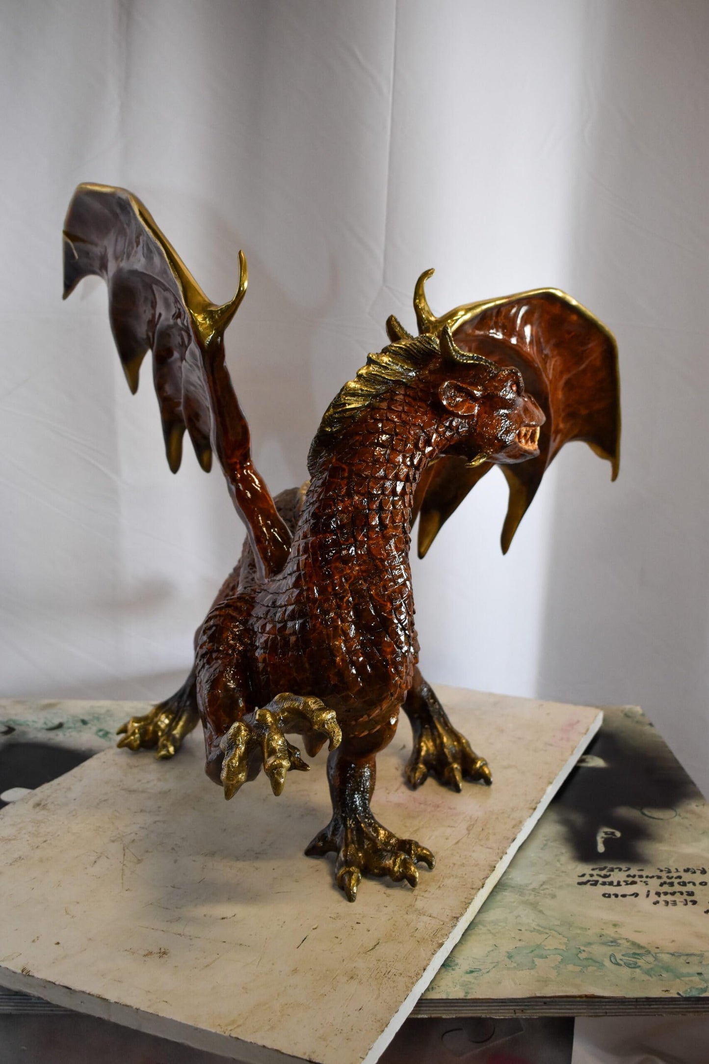 Dragon Bronze Statue with Brown Enamel Finish 32" x 36" x 25"H