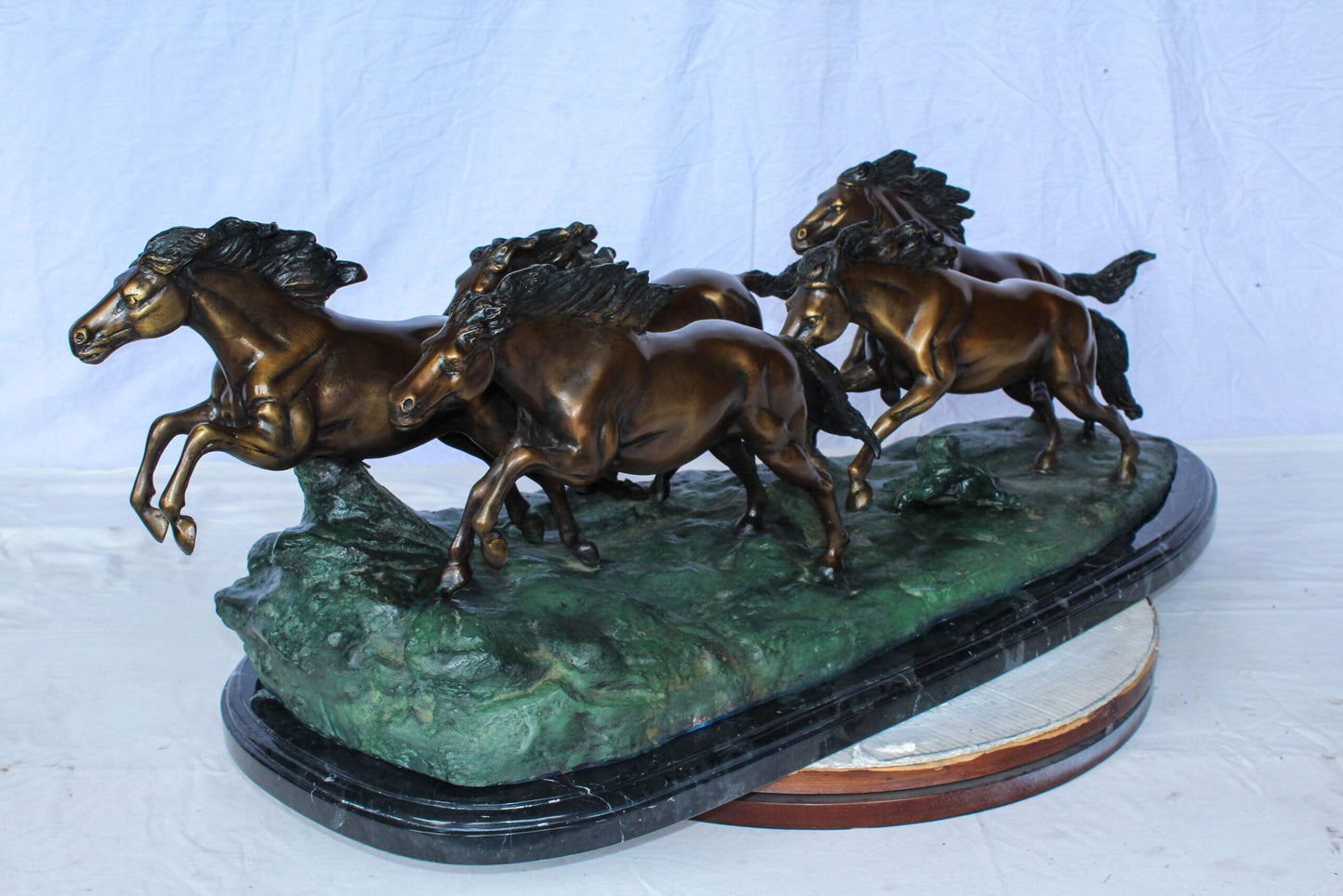 Running Horses Bronze Statue on Marble Base 47" x 20" x 17"H