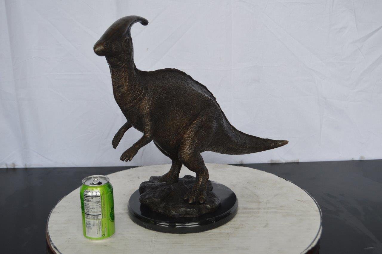 Parasaur Dinosaur Bronze Statue -  Size: 11"L x 23"W x 18"H.
