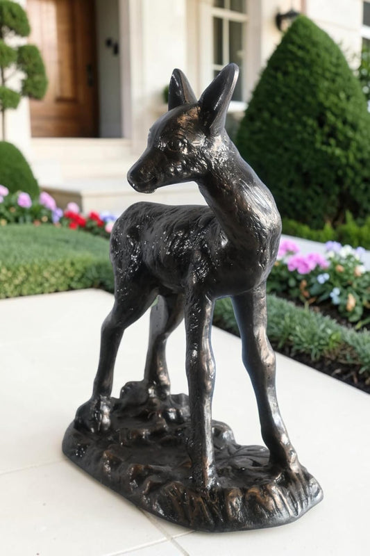 Fawn Statue on Forest Base with Leaves Aluminum Yard Art 17"x11"x25"H
