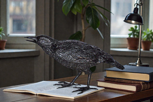 Raven Watching Forward Bronze State - Size: 22"L x 5"W x 7"H.