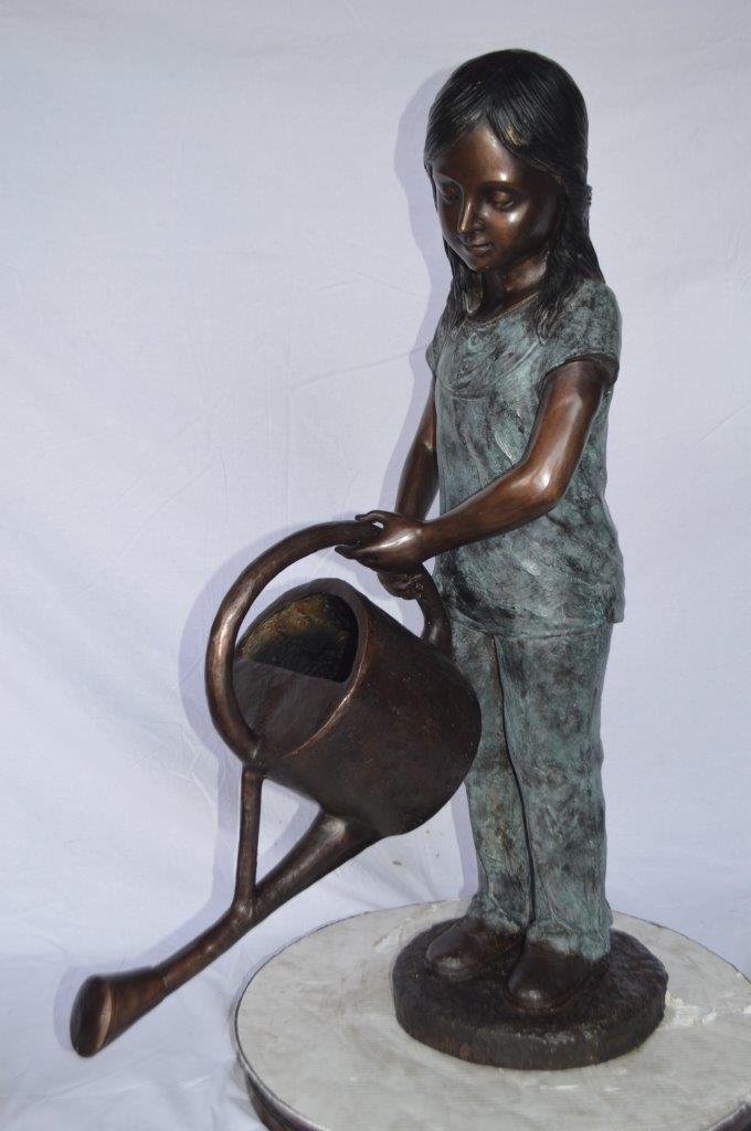 Girl gardening bronze statue - fountain - Size: 27"L x 14"W x 41"H.