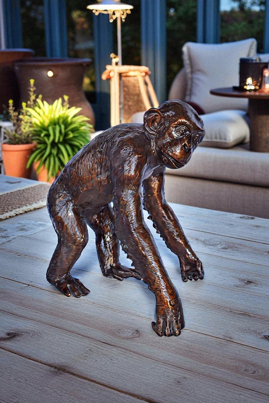 Chimpanzee Standing and Looking around Bronze Statue - Size: 24" x 20" x 28"H