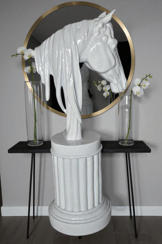Modern Art of a White Horse Bust Statue Made of Resin Size: 10" x 5" x 19"H