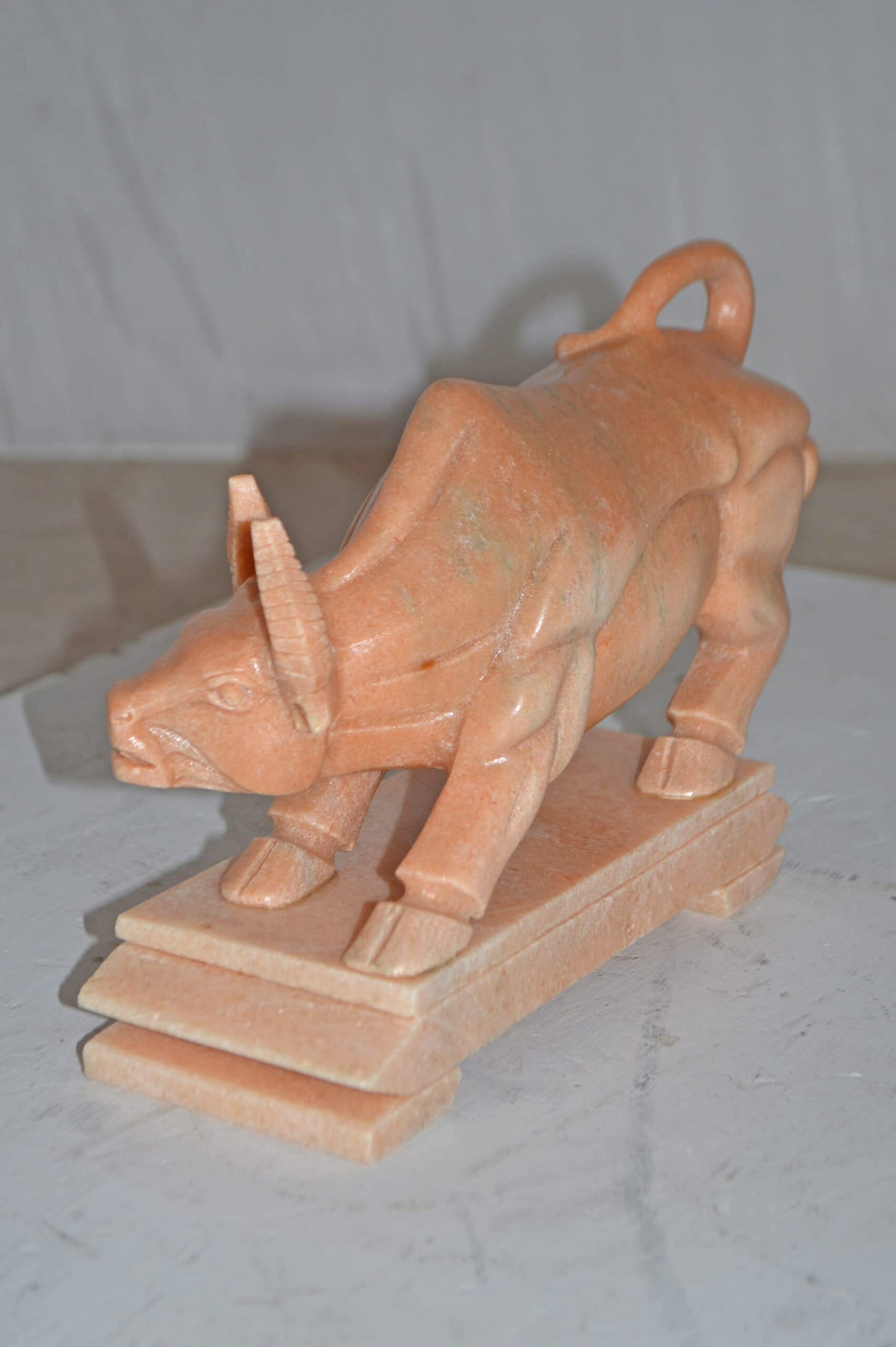 Wall Street Bull Statue Made of Marble - Size: 9"L x 4"W x 8"H.