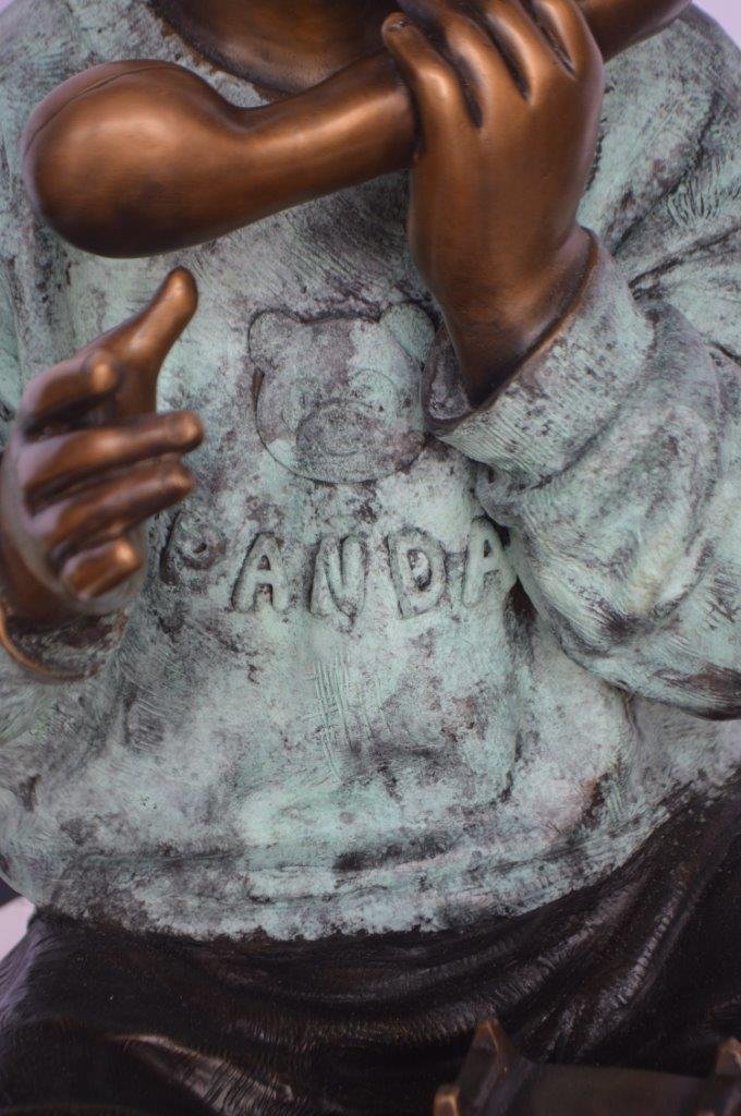 Young Child With an Old Telephone Bronze Statue -  Size: 21"L x 14"W x 19"H.