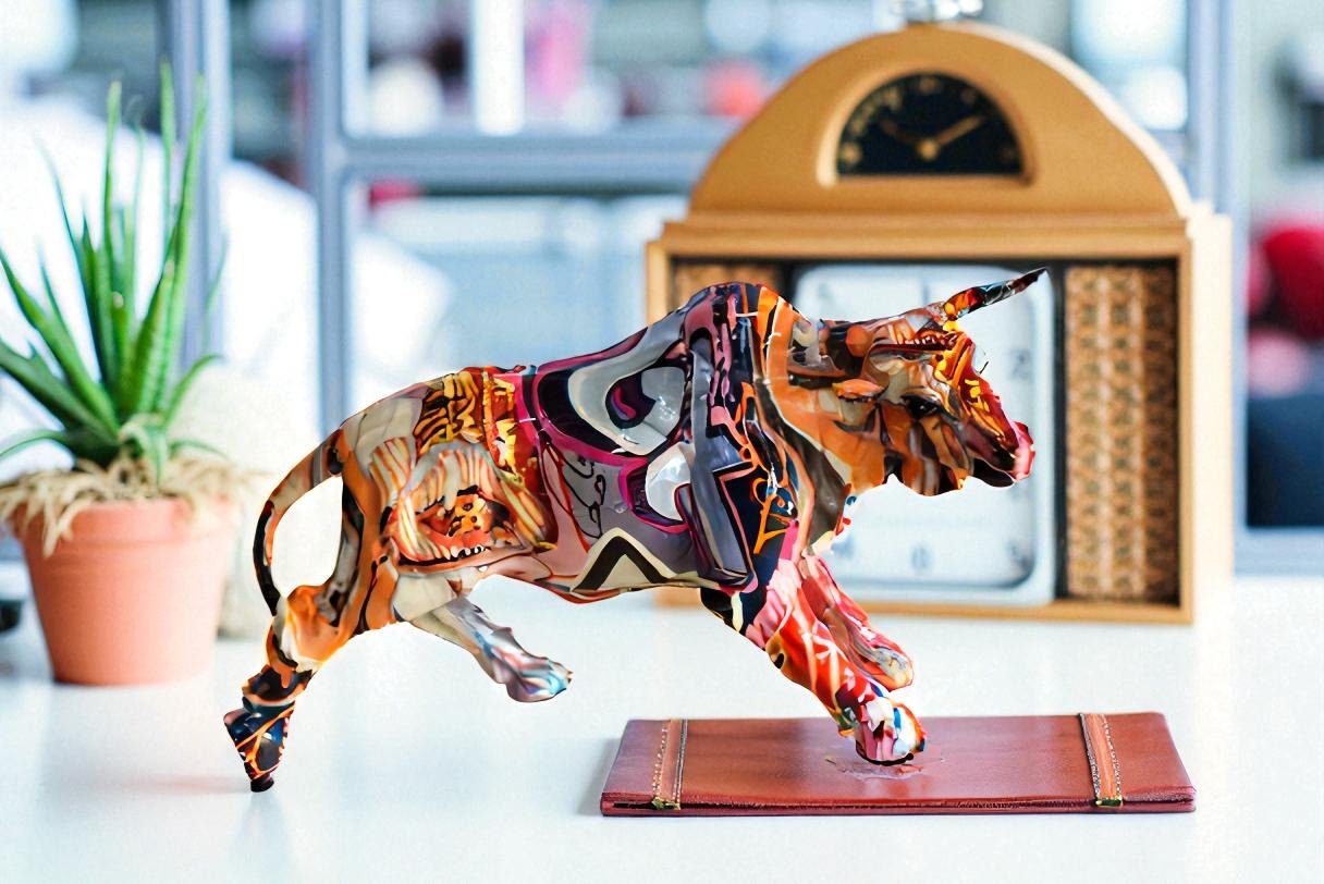 Charging Bull, Modern Pop Art Style Resin Statue 12" x 4" x 8"H