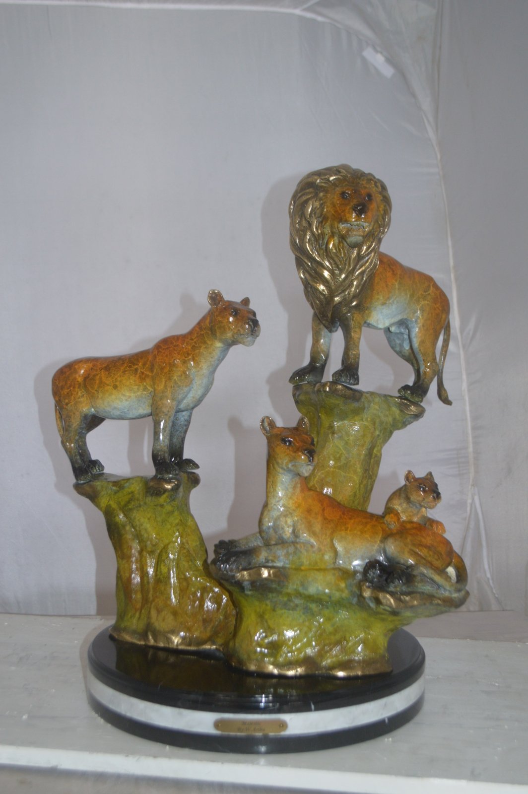 Family of Lions Bronze Statue - Lion King - Size: 21"L x 22"W x 28"H.