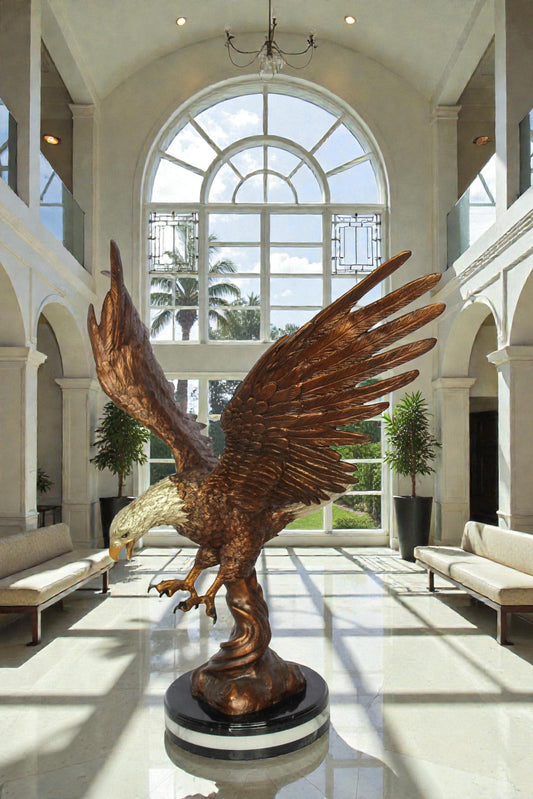 Nifao Majestic Bronze American Eagle Sculpture with Outstretched Wings – Lost Wax Cast Bronze Statue on Marble Base – Large Patriotic Decor for Office, Awards, and Home Display 17" x 29" x 32"H