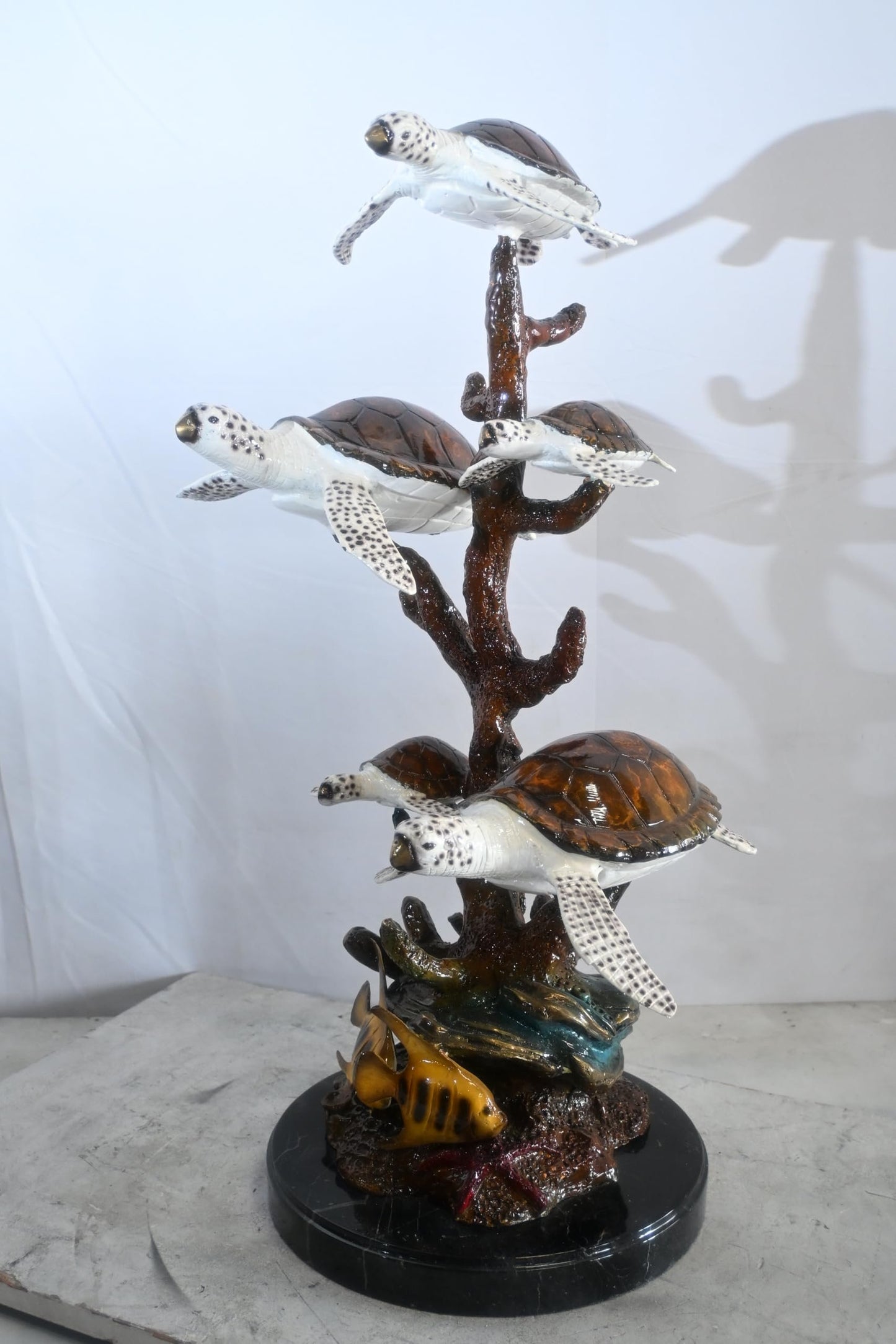 Five Sea Turtles Bronze Sculpture Coral Branch 20"x16"x30"H