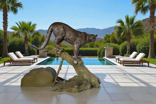 Mountain Lion Bronze Statue - Size: 73"L x 41"W x 65"H.