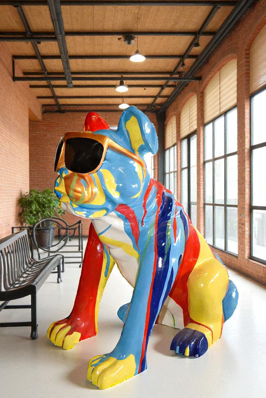 Giant Graffiti Looking British Bulldog with Glasses Resin Statue 29"x 50" x 50"H