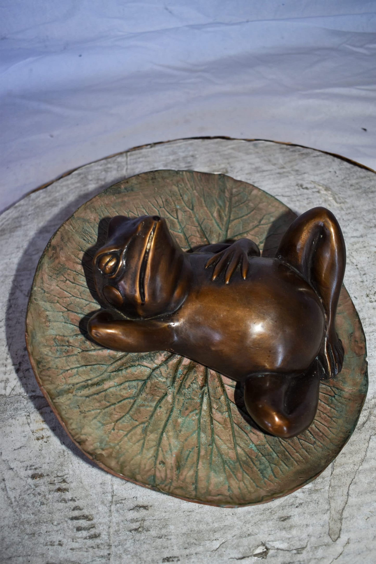 Relaxed Frog Supine on a Lily Bronze Statue Wall Fountain  14" x 6" x 12"H