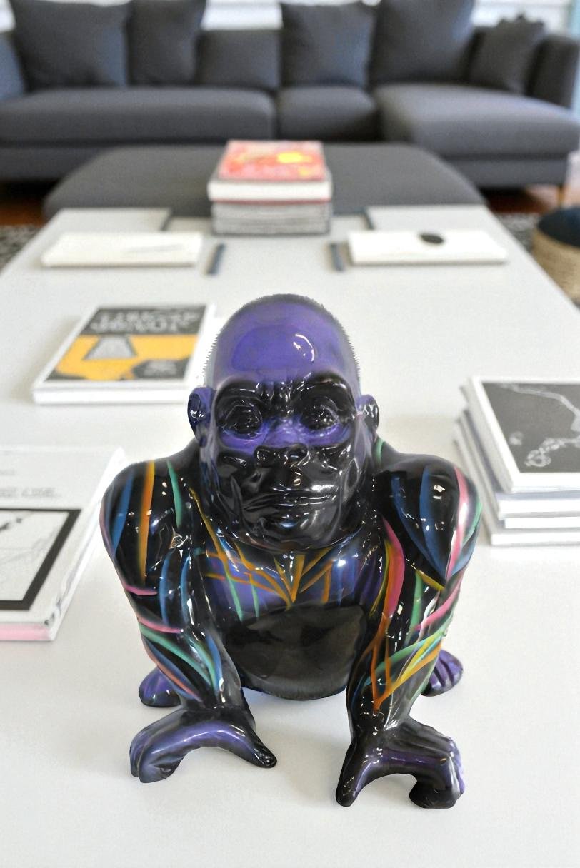 Fiberglass Gorilla Statue Colored with Dripping paint 14" x 15" x 17"H