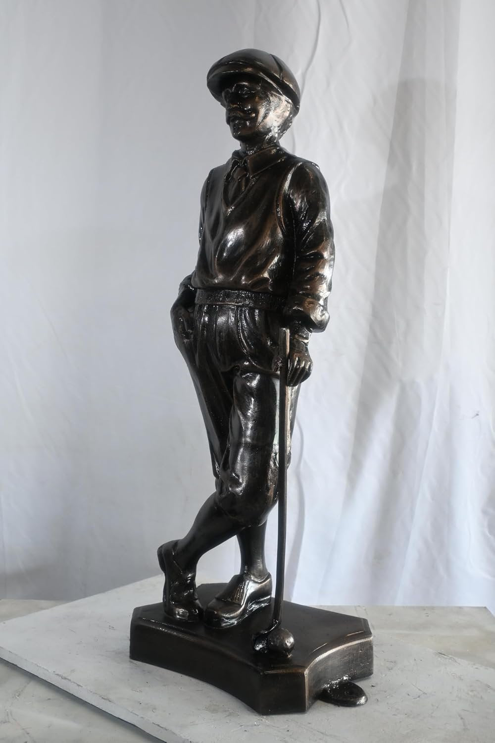 Vintage Golfer Statue Leaning on Club Aluminum Golf Gift 14"x9"x39"H