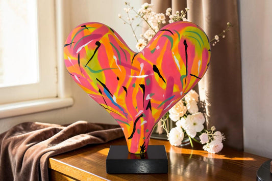 Eclectic Multicolor Heart 3D Statue on Black Base Size: 24" x 12" x 25"H