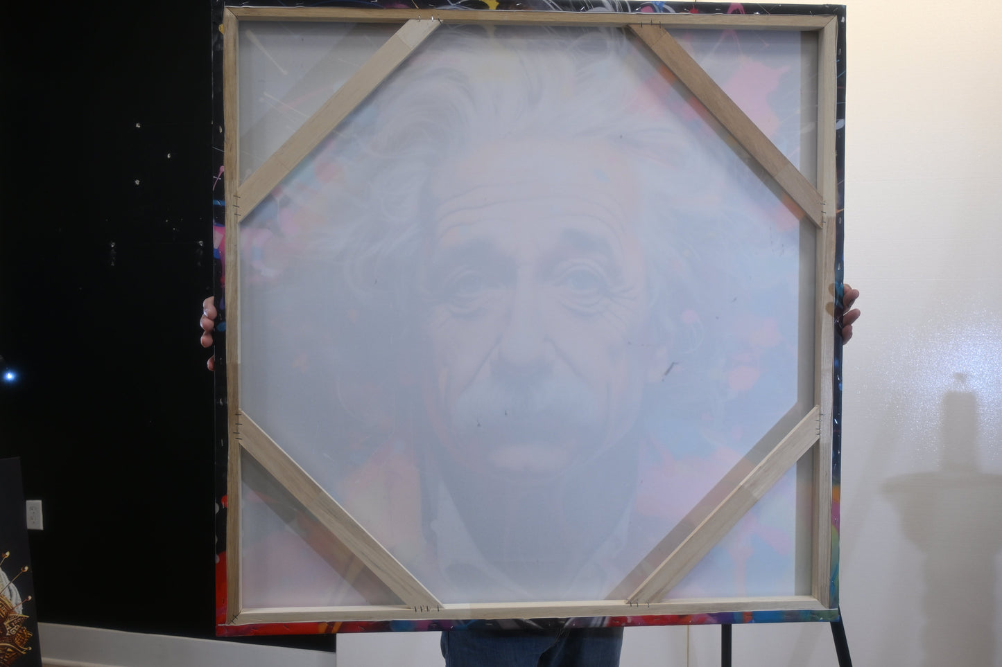 Albert Einstein Pop Art Splatter Resin Covered Canvas 40"x40"