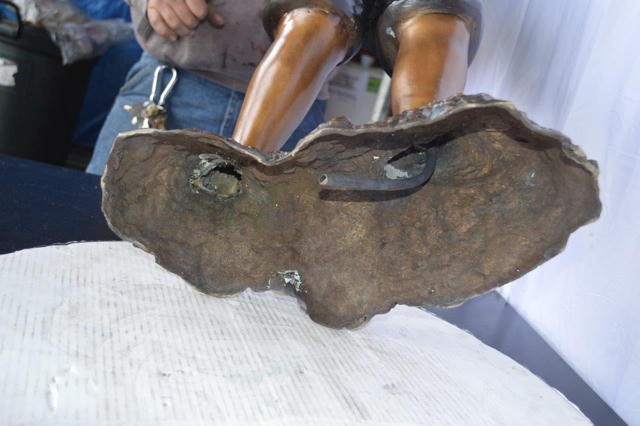 Young Boy Holding a Watering Can Bronze Fountain - Size: 25"L x 17"W x 41"H.