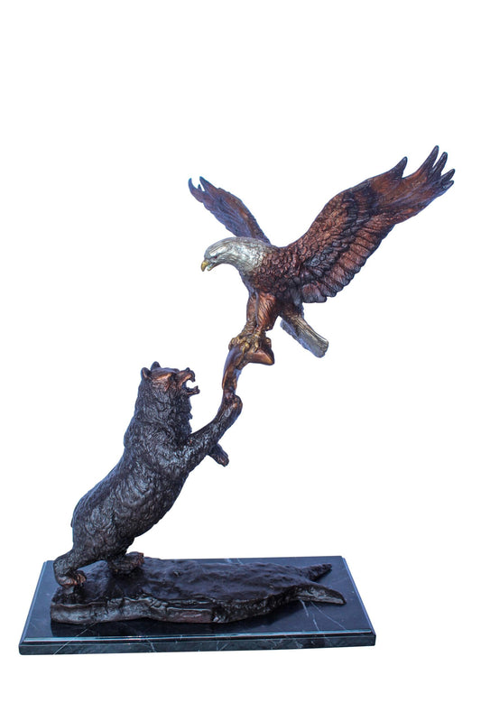 Bronze Statue of an Eagle and Bear Fighting for Fish Prey  24" x 9" x 28"H