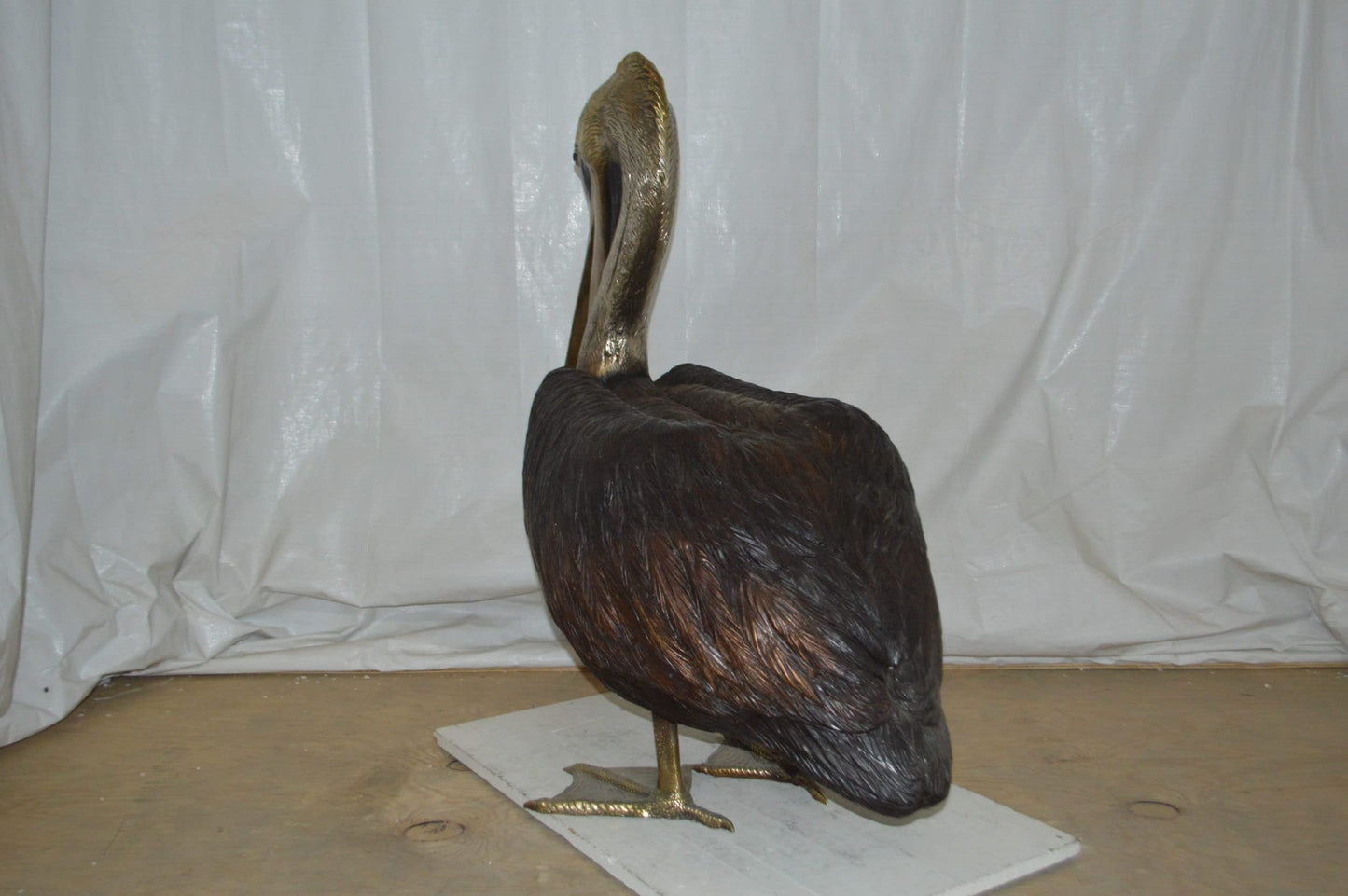 Upright Pelican Bronze Statue Fountain - Size: 46"L x 20"W x 44"H.