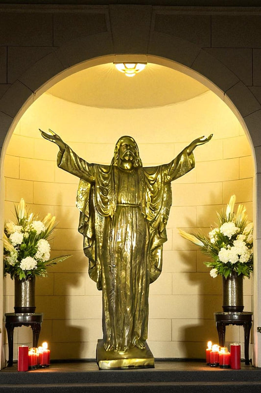 Jesus Opens His Hands Bronze Statue - Size: 10"L x 21"W x 32"H