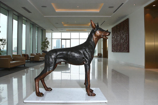 Doberman Dog Bronze Statue - Size: 36"L x 9"W x 38"H.