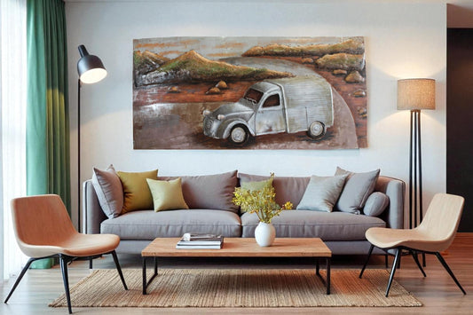 NIFAO Citroen Inspired Classic Van Painting on Metal with 3D Effect 79" x 2" x 40"H