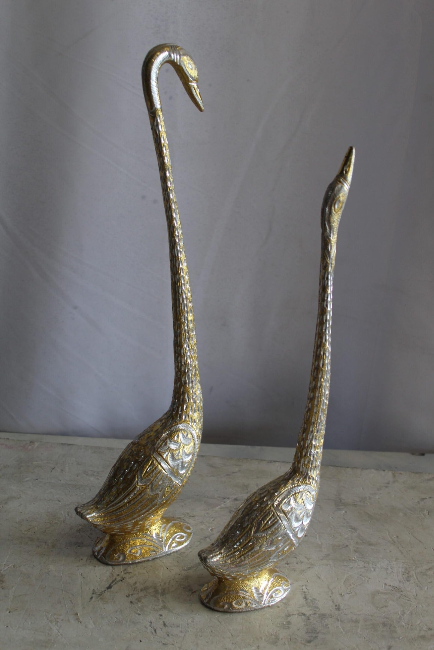 Aluminum Pair of Swans with Gold and Silver Finish 8" x 6" x 22"H