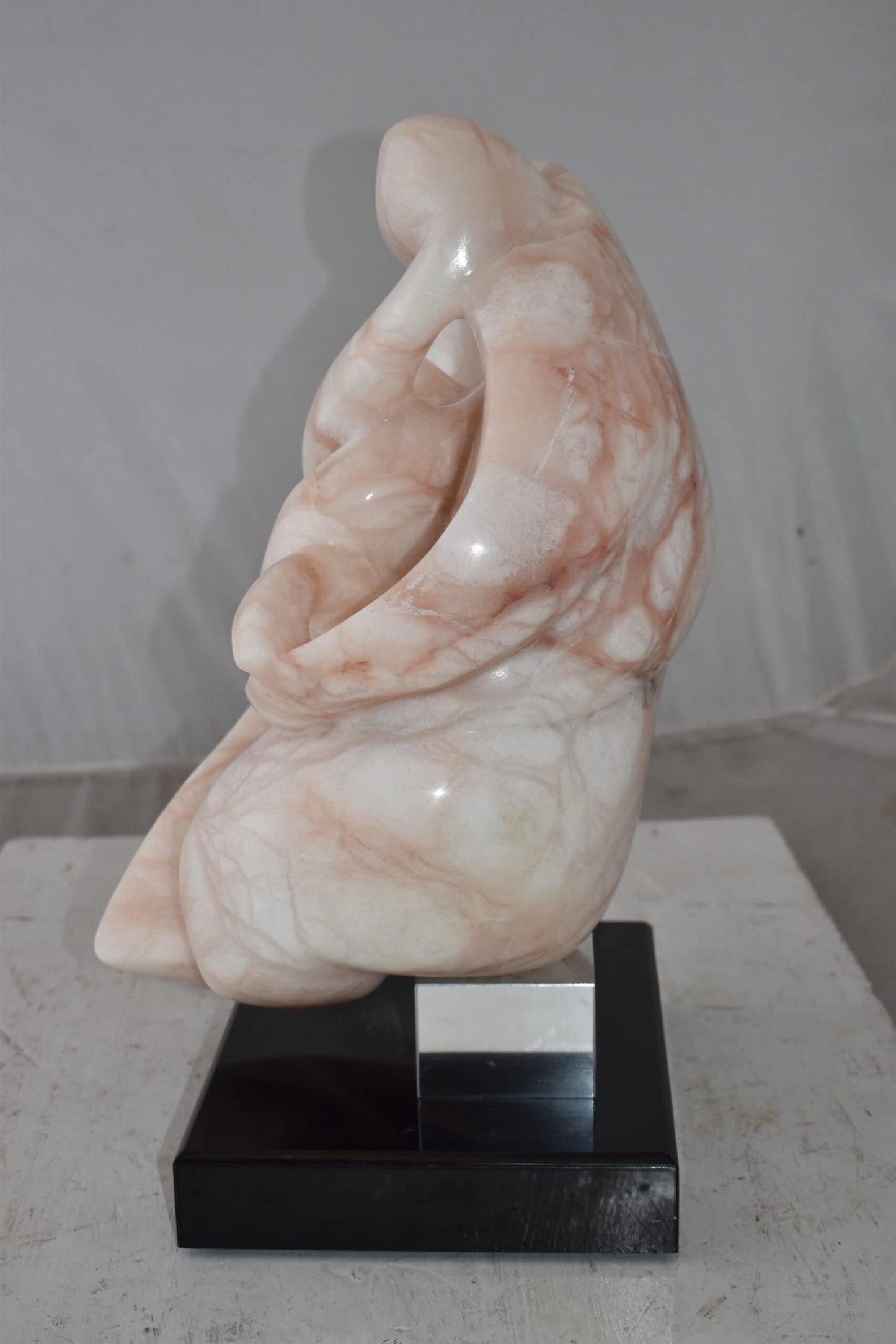 Mother and Child Marble Sculpture mounted on carousel base 12" x 11" x 19"H