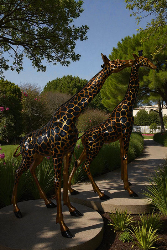 Pair of Young Playful Giraffes Bronze Statue Size: 54" x 18" x 89"H