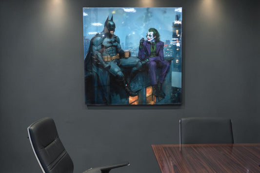 Vigilante and Villain Rooftop Pop Art Resin Canvas 40"x40"