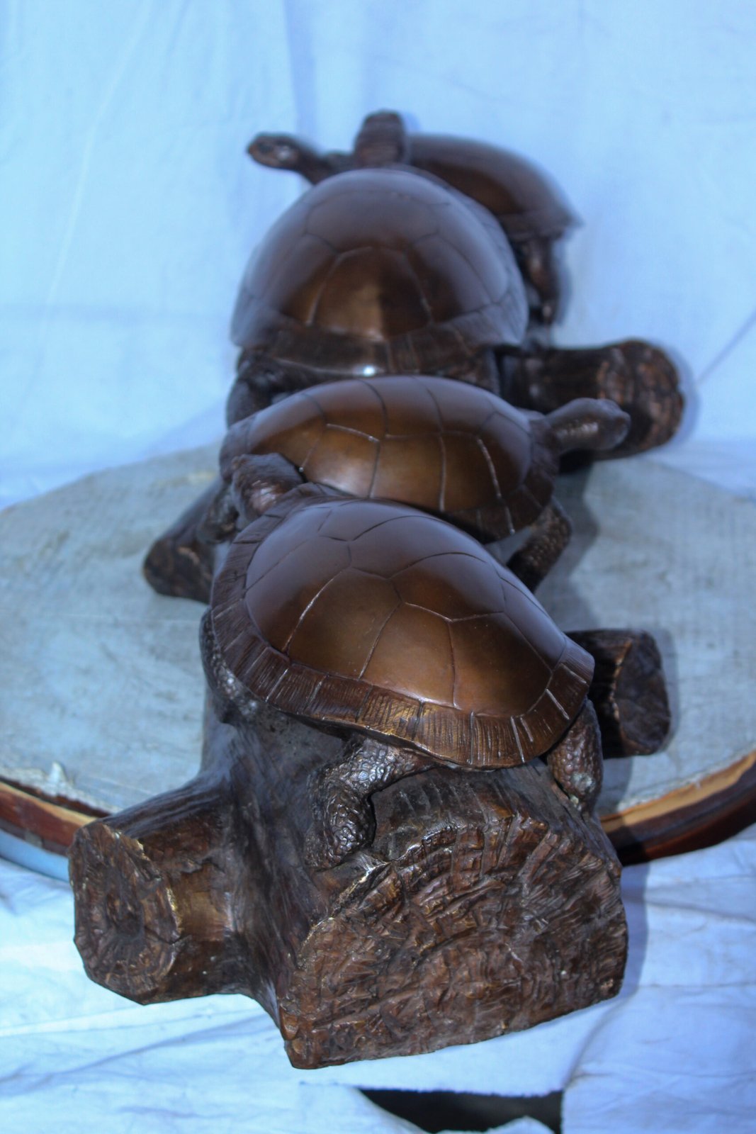 Four Turtles on Tree Log Bronze Statue, Charming Wildlife Decor 39" x 15" x 10"H