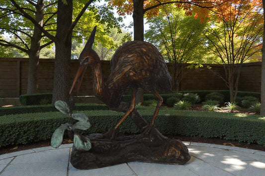 Crane on a Tree Bronze Statue - Size: 24"L x 20"W x 21"H.