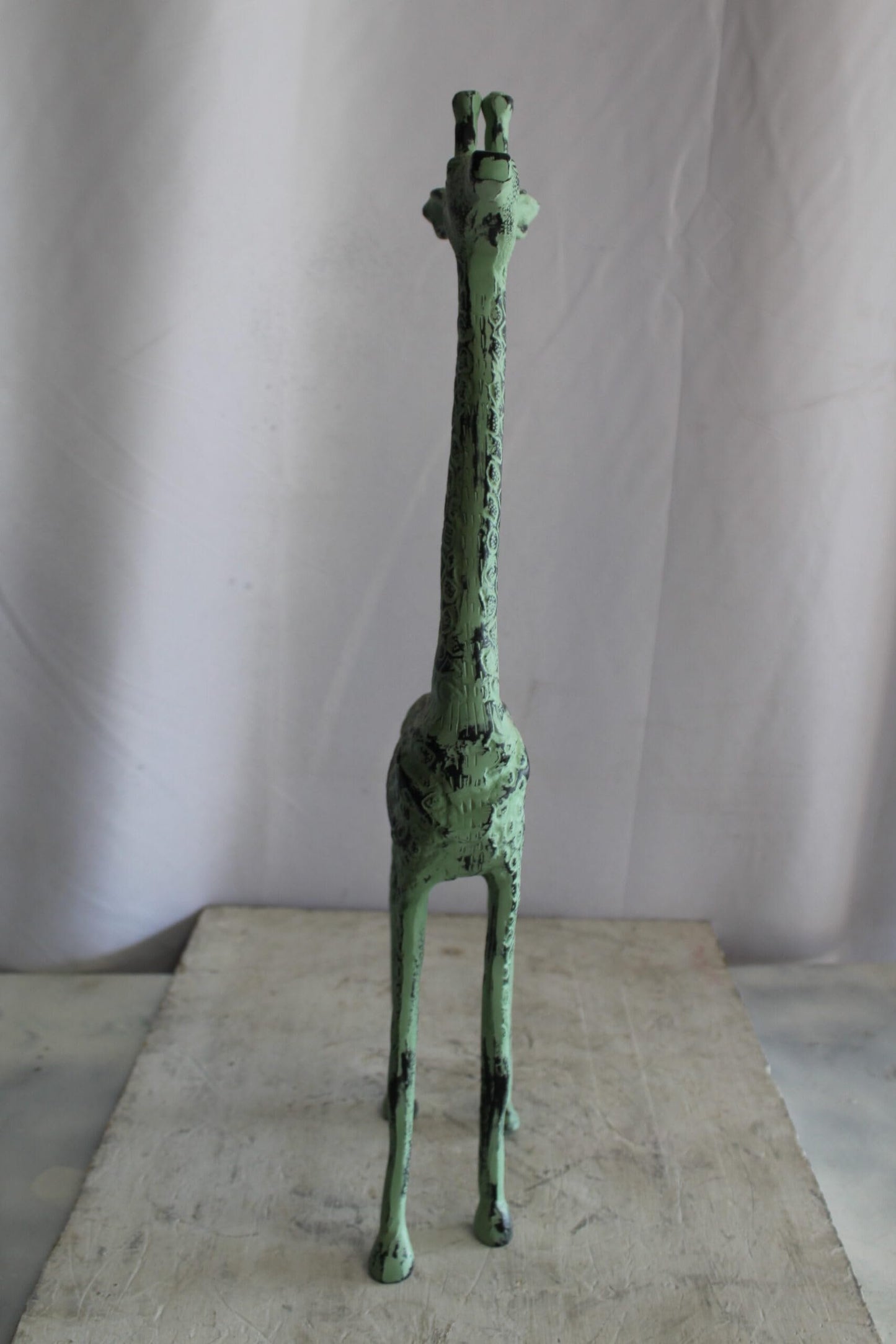 Aluminum Small Giraffe Statue with Green Patina Finish 10" x 4" x 27"H