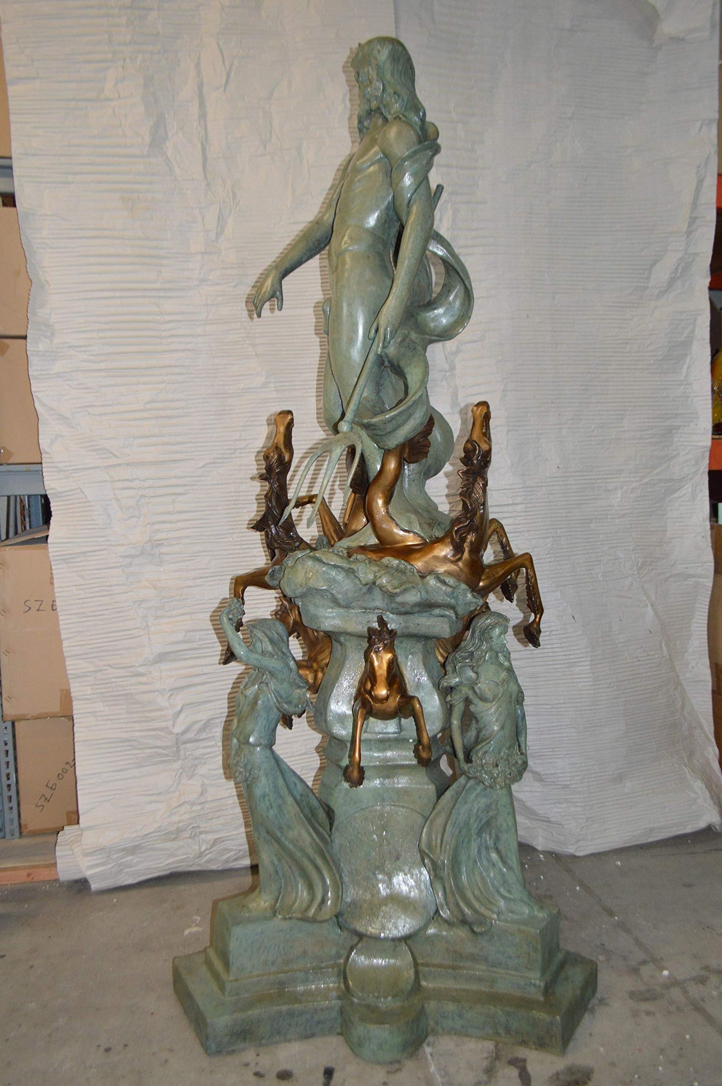 Neptune Fountain W six Horses Bronze Statue - Size: 38"L x 38"W x 90"H.