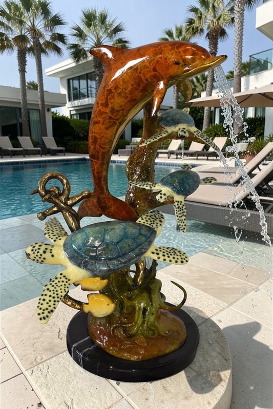 Dolphin Octopus and Three Turtles Fountain Bronze Statue Size: 28" x 21" x 35"H