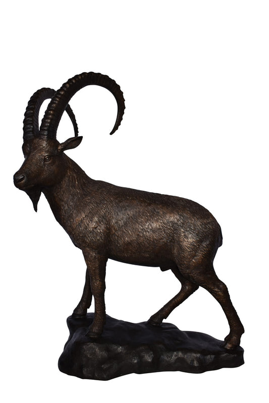 Standing Lifesize Mountain Goat Bronze Statue  - Size: 22"L x 36"W x 48"H.