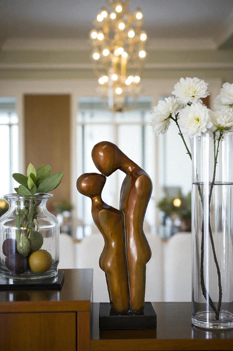 Young Lovers Kissing Resin Statue - Size: 10"L x 8"W x 27"H.