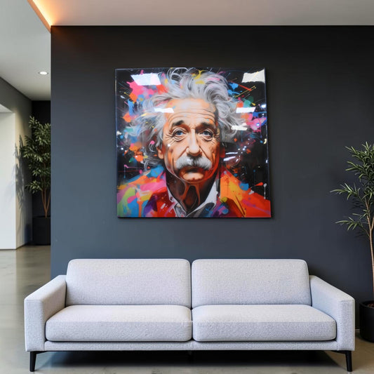 Albert Einstein Pop Art Splatter Resin Covered Canvas 40"x40"