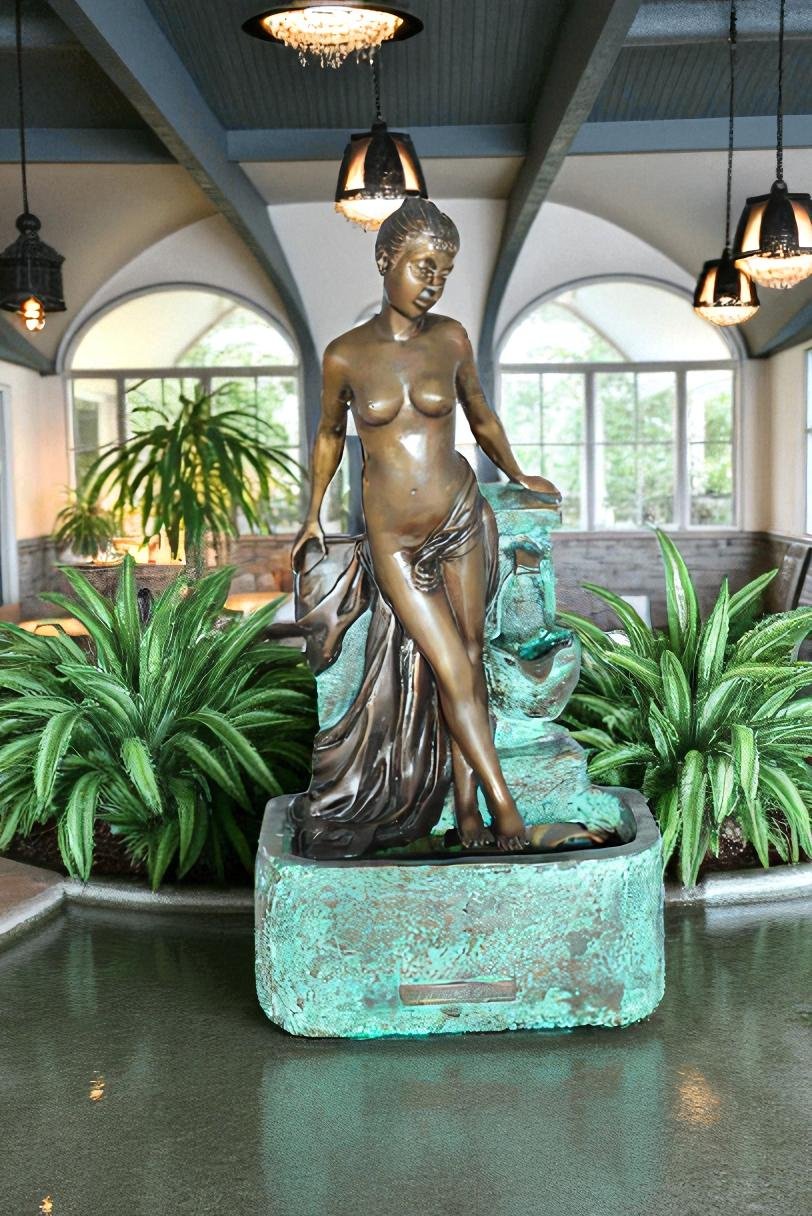 Lady on Wall fountain Bronze Statue Art Nude - Size: 12"L x 9"W x 21"H.