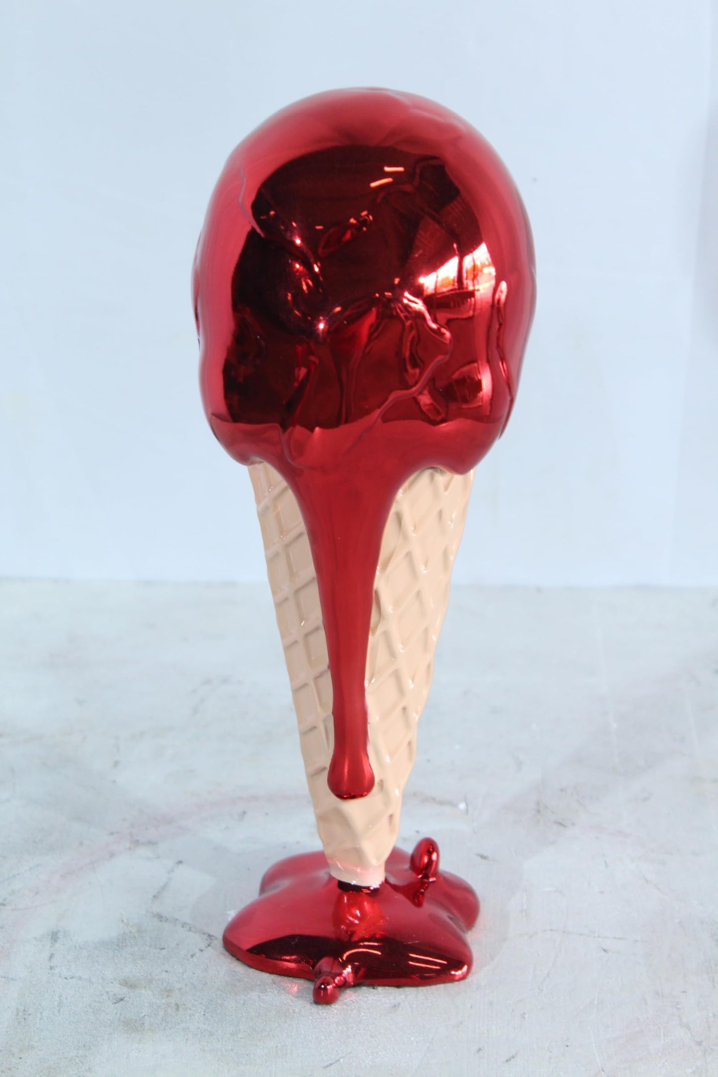 NIFAO Resin Ice Cream Cone Statue Red Dripping Pop Art Modern Decor 5" x 5" x 14"H
