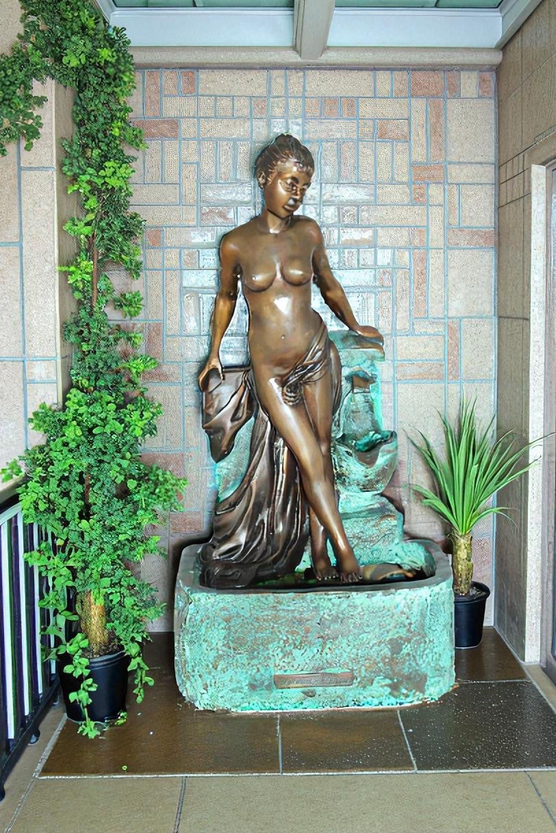 Lady on Wall fountain Bronze Statue Art Nude - Size: 12"L x 9"W x 21"H.