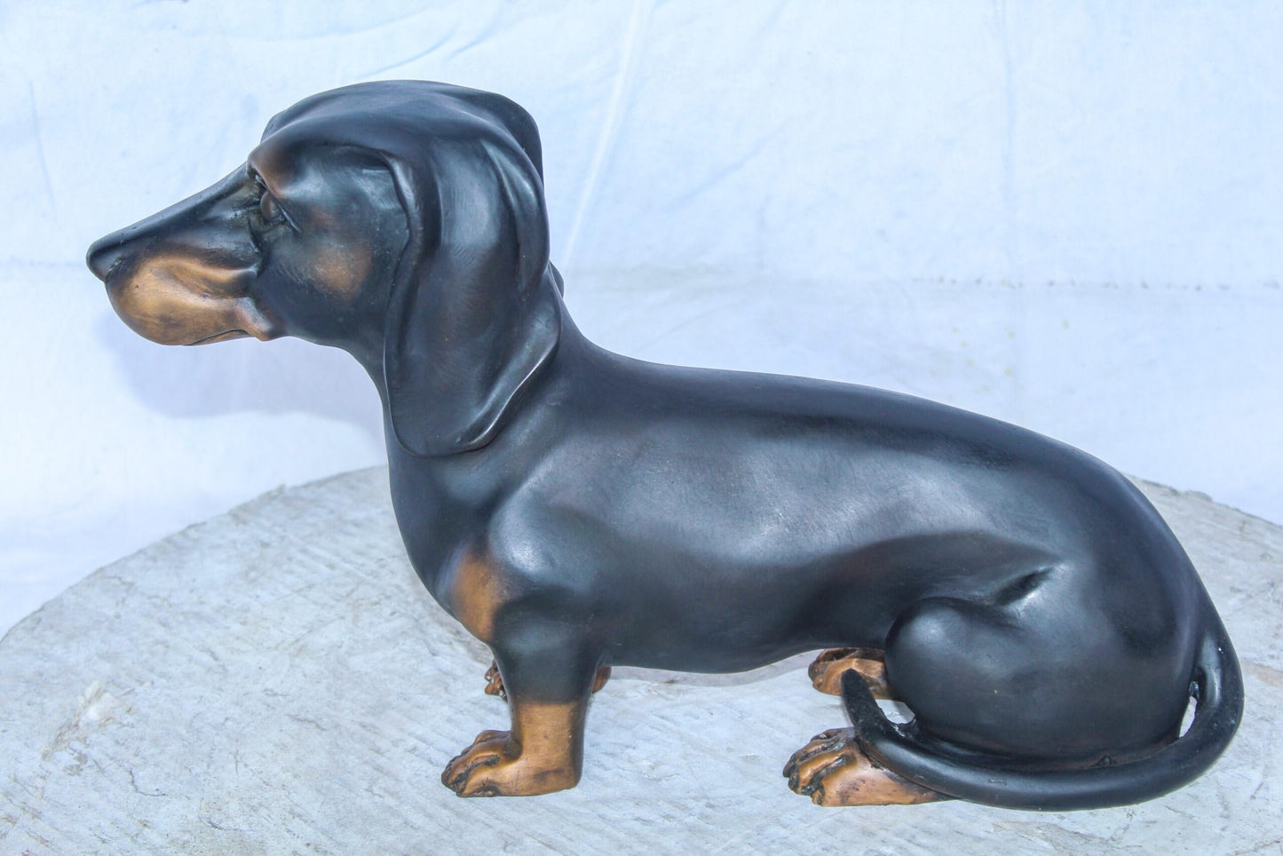 Adorable Dachshund Dog Sitting Bronze Statue 17" x 5" x 10"H