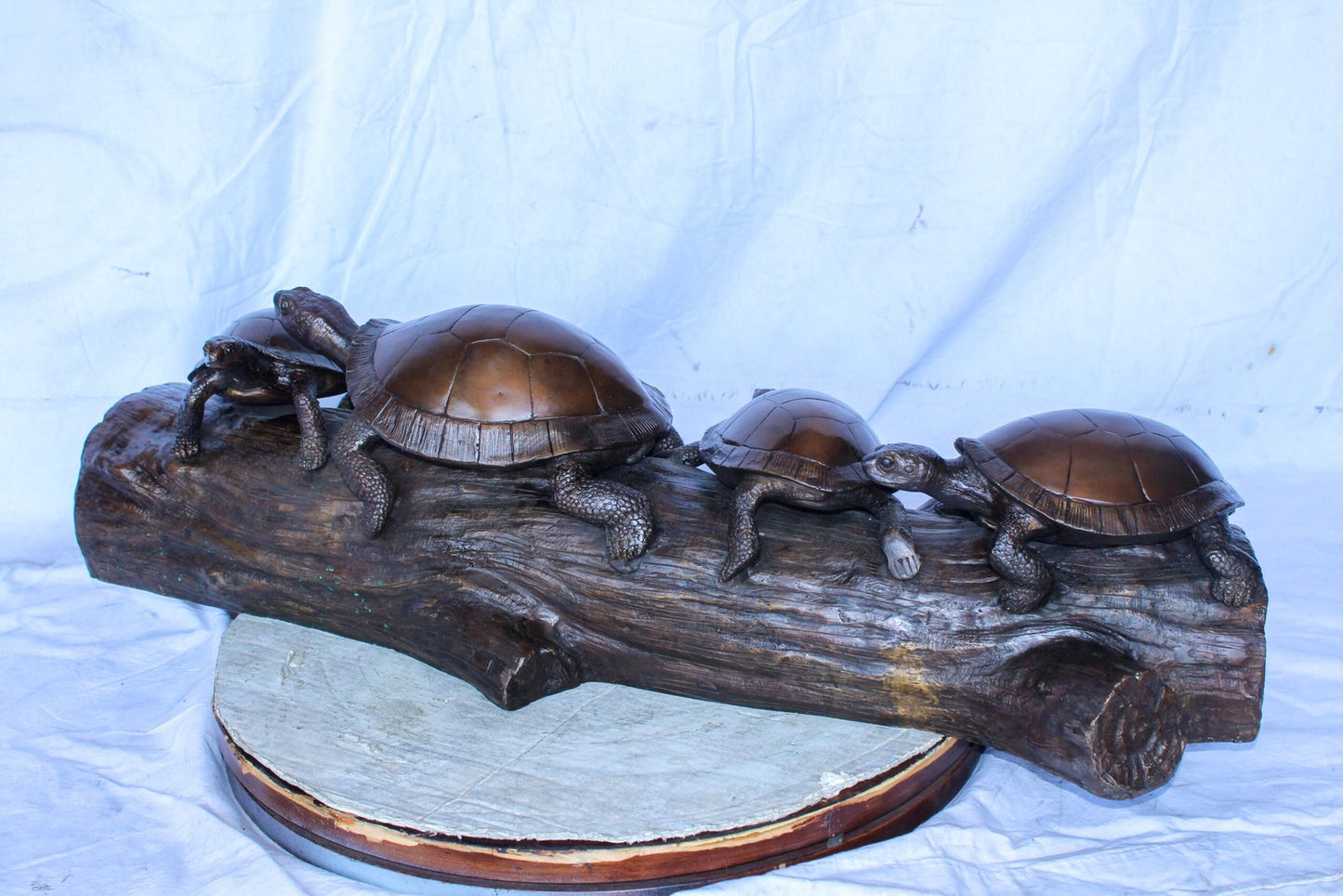 Four Turtles on Tree Log Bronze Statue, Charming Wildlife Decor 39" x 15" x 10"H