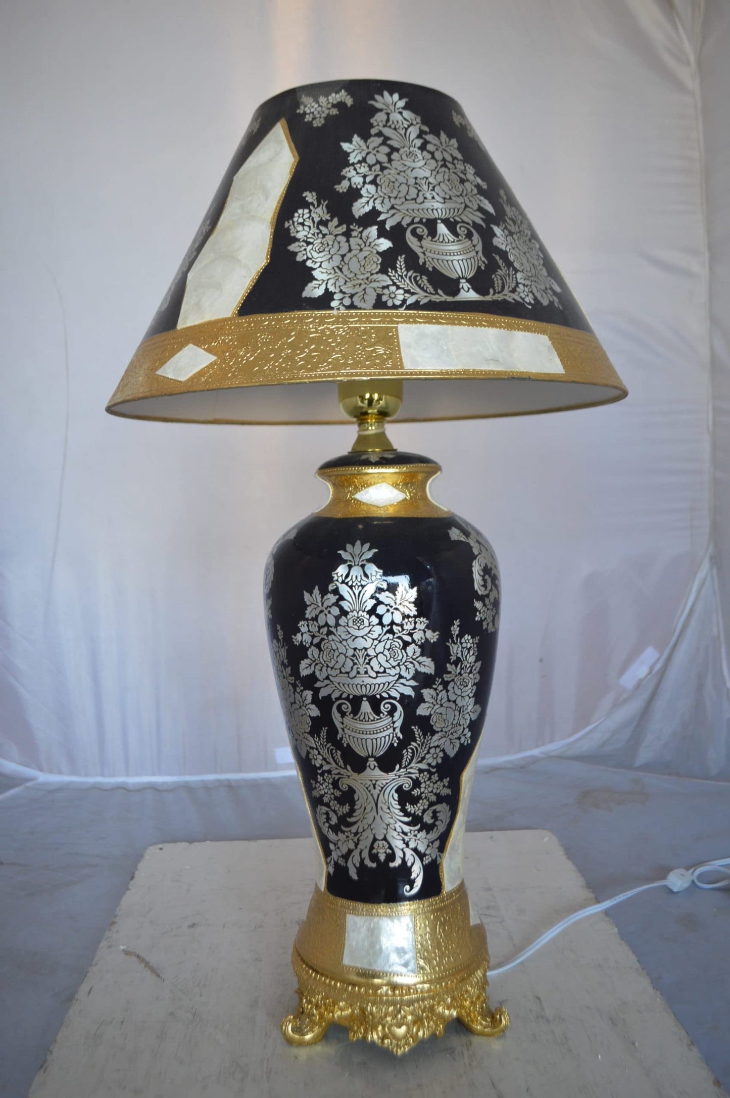 Gold and Silver lamp made of resin - Size: 18"L x 18"W x 30"H.